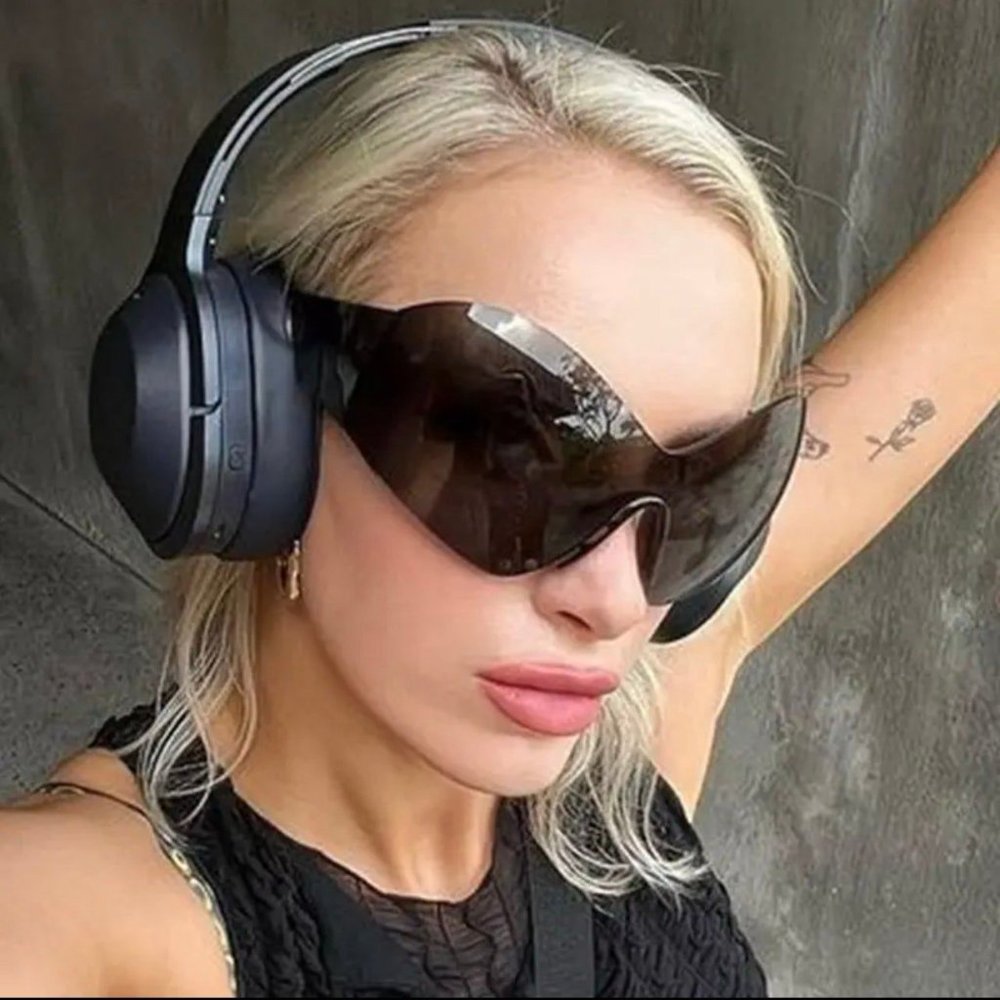 New Steampunk Oversized Sunglasses for Women Trends Punk Y2k Sun Glasses Goggle - Picture 8 of 12